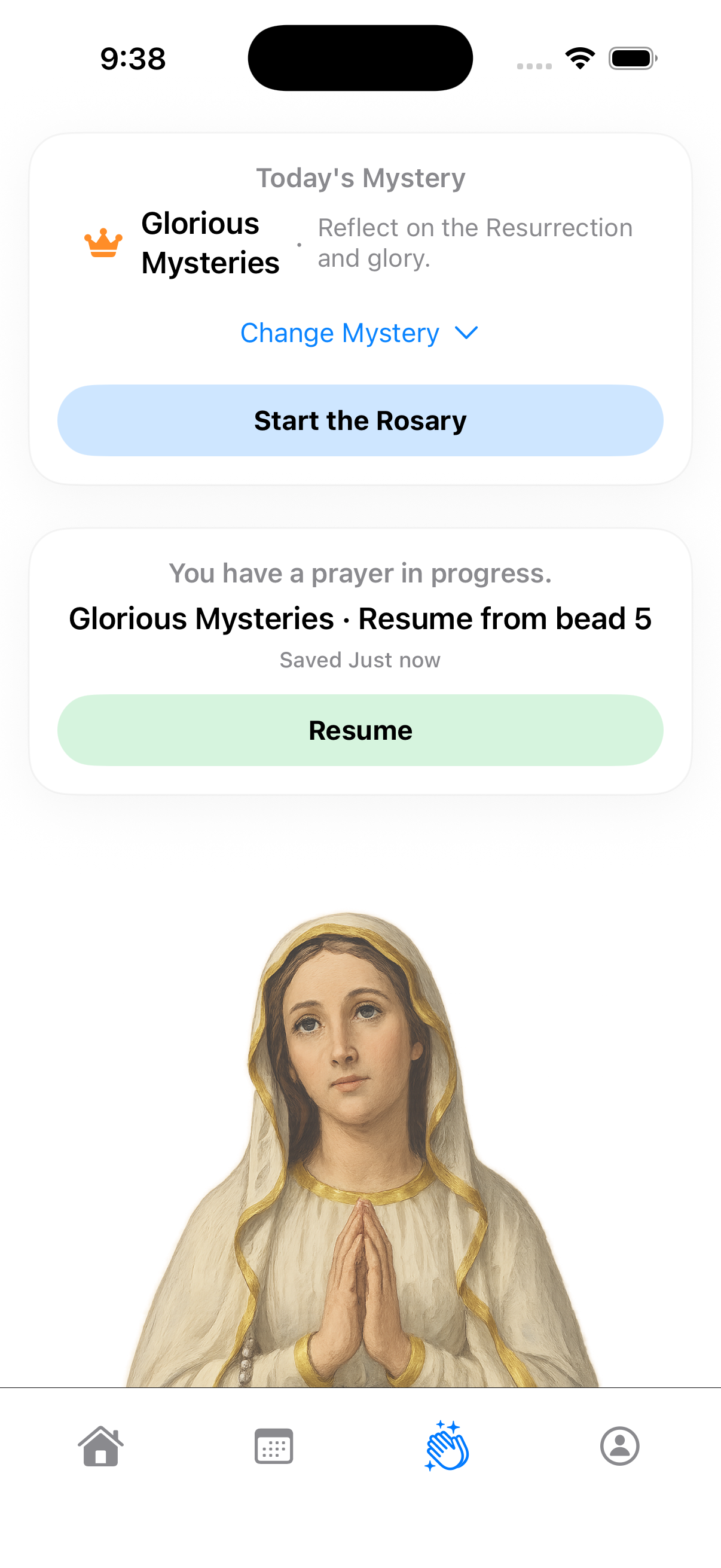 Resuming a Rosary already in progress