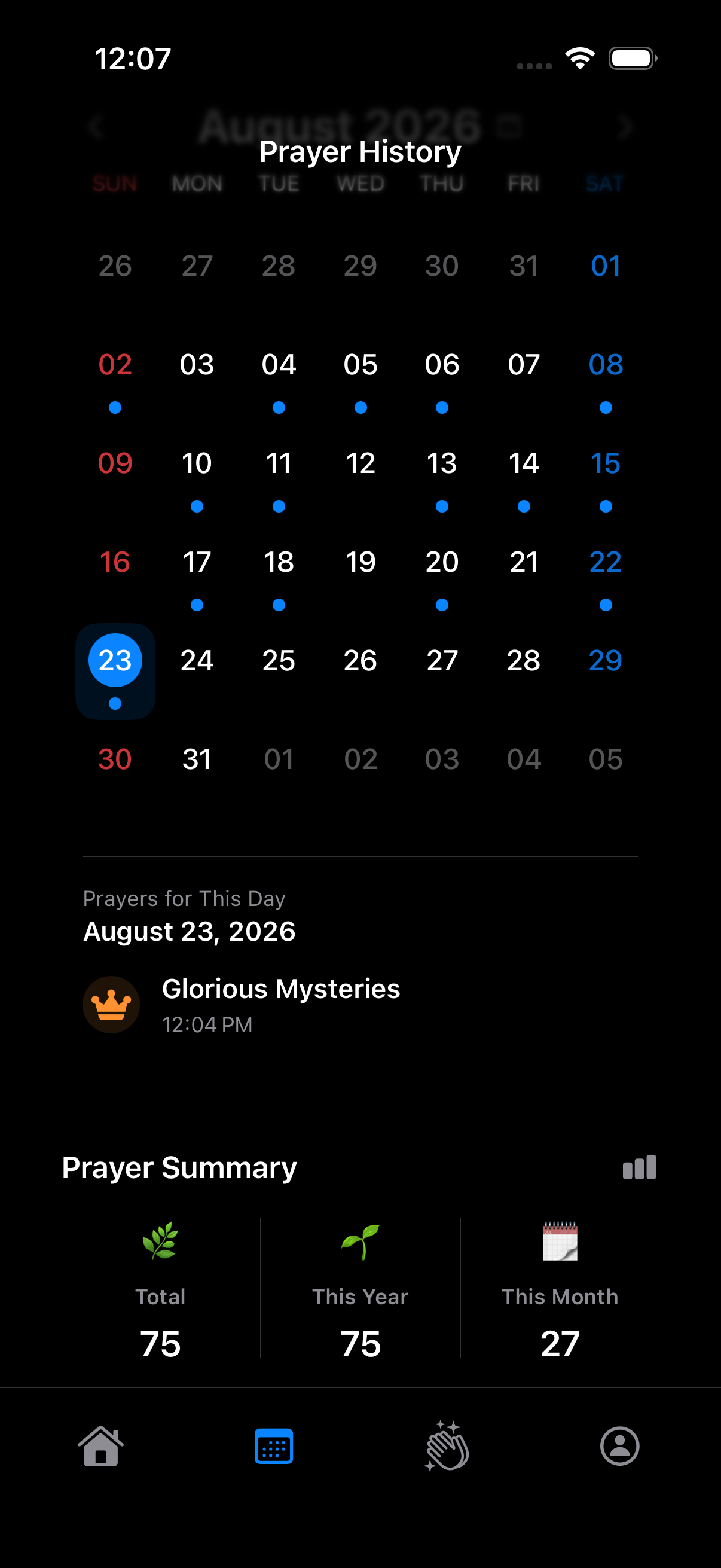 Prayer History calendar in With Mary
