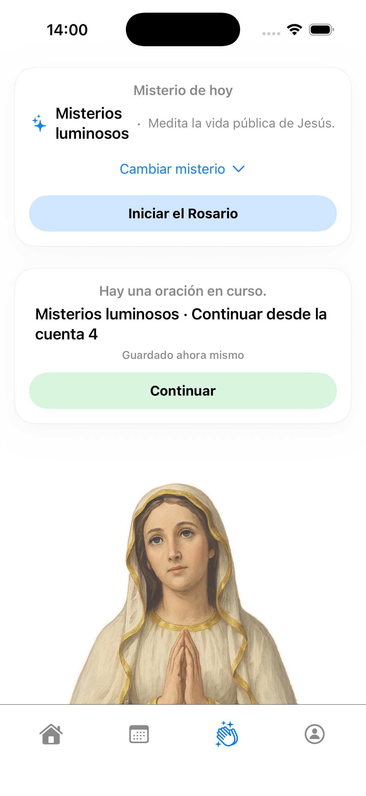 Pantalla de inicio de With Mary