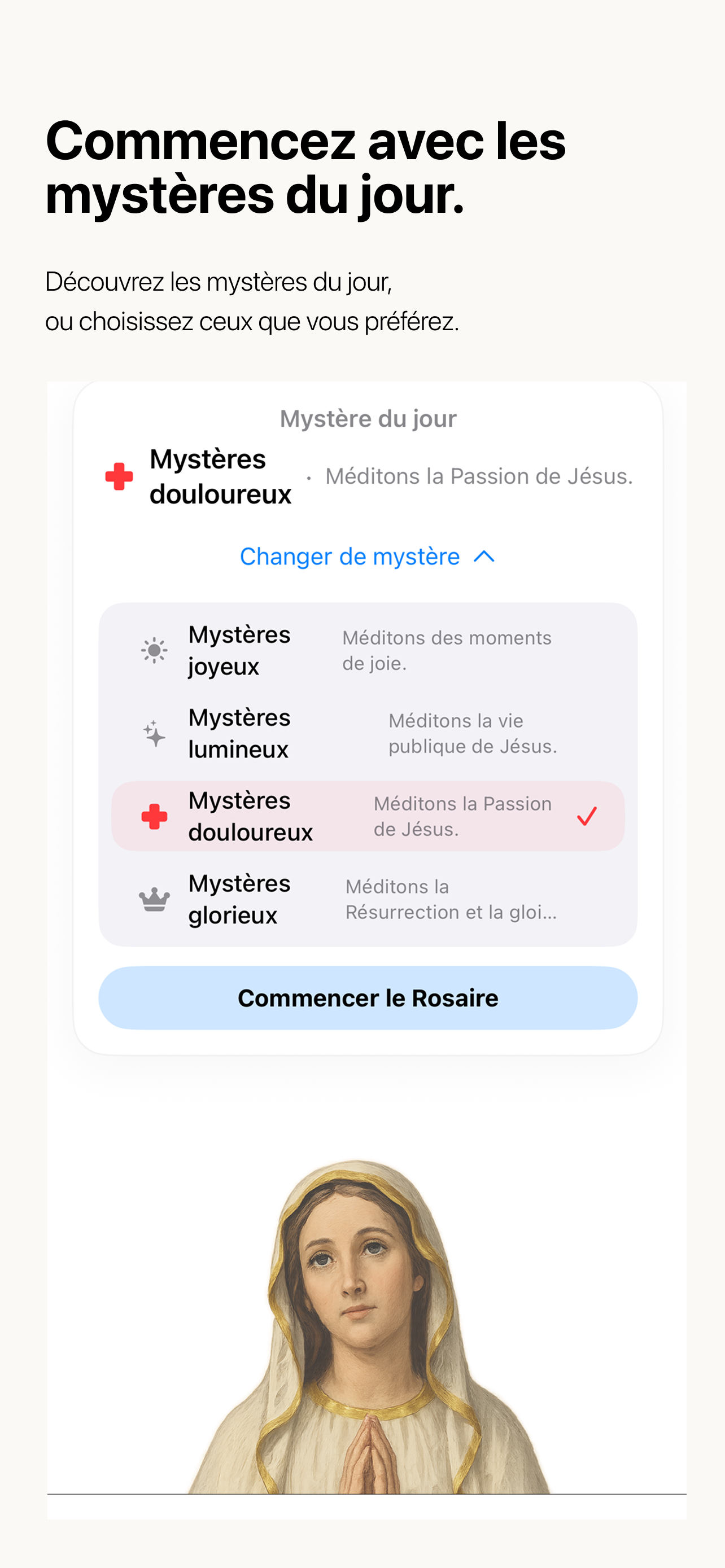Choix des mystères du jour dans With Mary