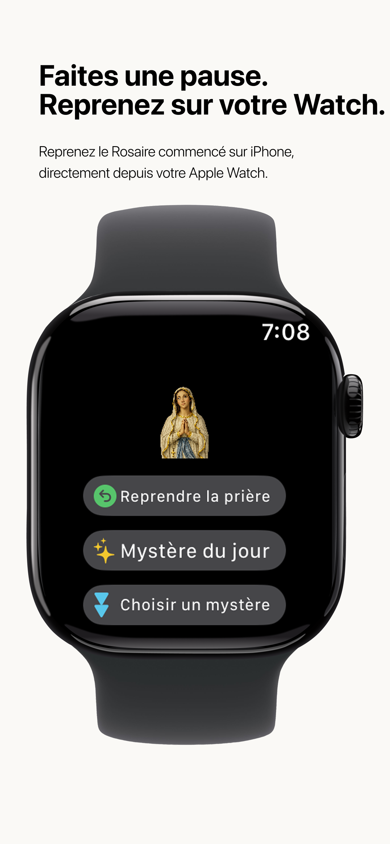 Reprise sur Apple Watch d’un Rosaire commencé sur iPhone